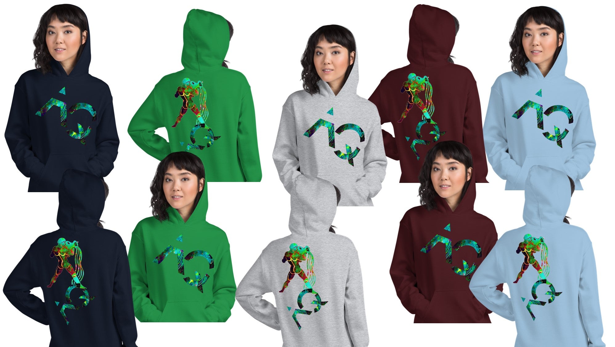 Hoodie for Girls-black, white, blue, pink, grey. Aquarius Star Sign. WickedYo.